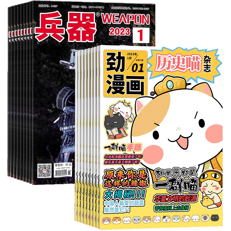 历史喵+兵器杂志组合 2026年1月起订 全年订阅 军事视觉冲击 军事技术 内容覆盖广 国防军事类科普期刊 军事科技图书期刊 杂志铺