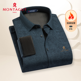 加绒内里-梦特娇男士秋冬季长袖衬衫休闲印花中年男装加厚款衬衣Z