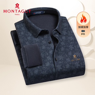 休闲百搭中年男士 秋冬加绒衬衫 加厚保暖衬衣Z 梦特娇男装 轻奢印花