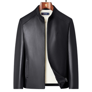 [臻选绵羊皮]梦特娇春季男士商务真皮夹克立领皮衣外套挺括百搭J