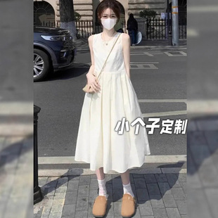 150小矮个子法式无袖连衣裙女夏季高级感吊带裙收腰中长款背心裙
