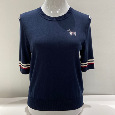 602品牌100%天丝莱赛尔卡通烫钻针织T恤女士圆领撞色条中袖打底衫