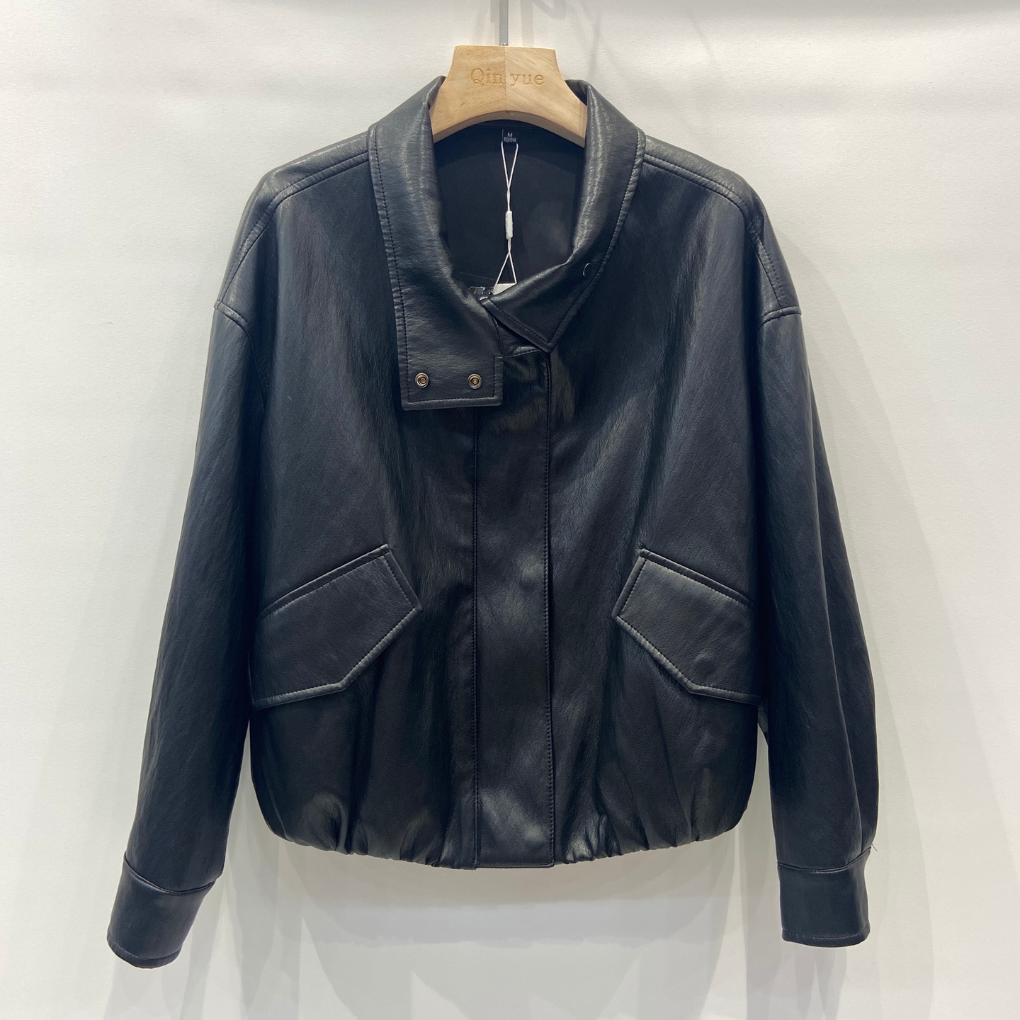 2025秋装新PU皮衣短外套女士休闲翻领小个子百搭宽松夹克衫松紧腰