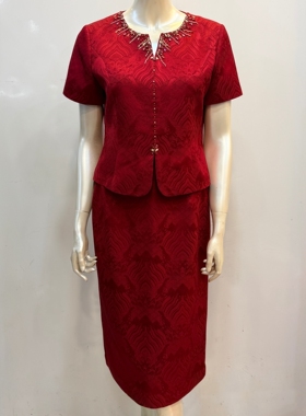 婚宴装礼服两件套喜妈妈醋酸连衣裙套装喜婆婆敬酒晚装气质高贵裙