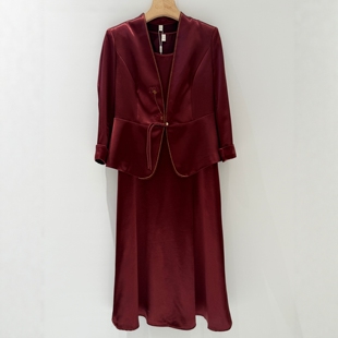 品牌国风婚礼服两件套连衣裙喜妈妈婚宴装 婚庆裙子 喜婆婆敬酒晚装