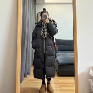 黑色羽绒服女中长款2023冬季新款加厚白鸭绒长款过膝中戏情侣外套