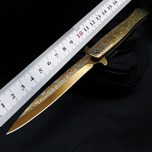 精美玫瑰花浮雕小刀硬度锋利剑鱼折叠刀跨境货源户外随身水果刀