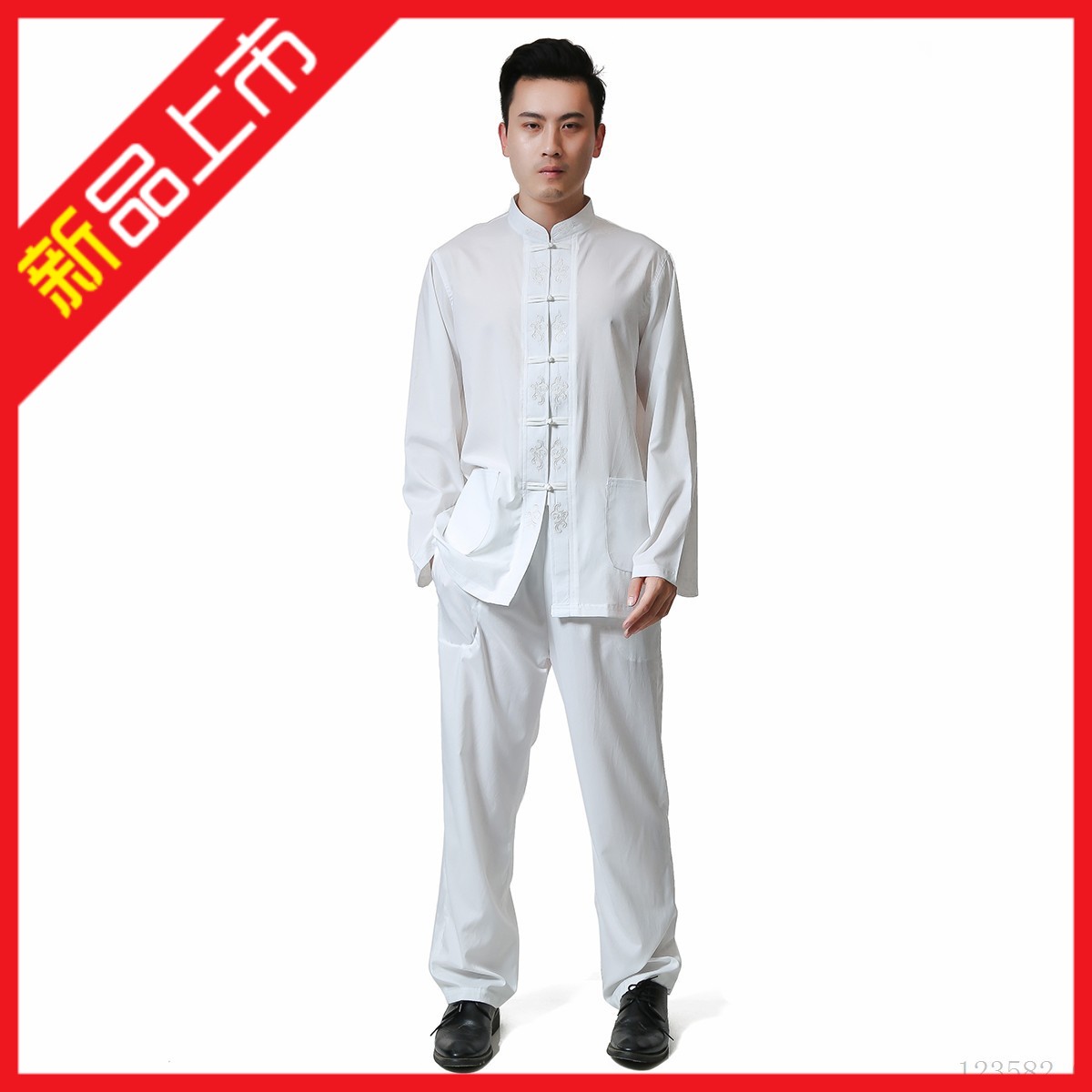 2018新款夏季男装民族服装中老年棉麻唐装长袖两件套服