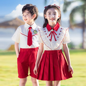 幼儿园毕业照班服夏六一合唱表演出服红色英伦学院套装 小学生校服