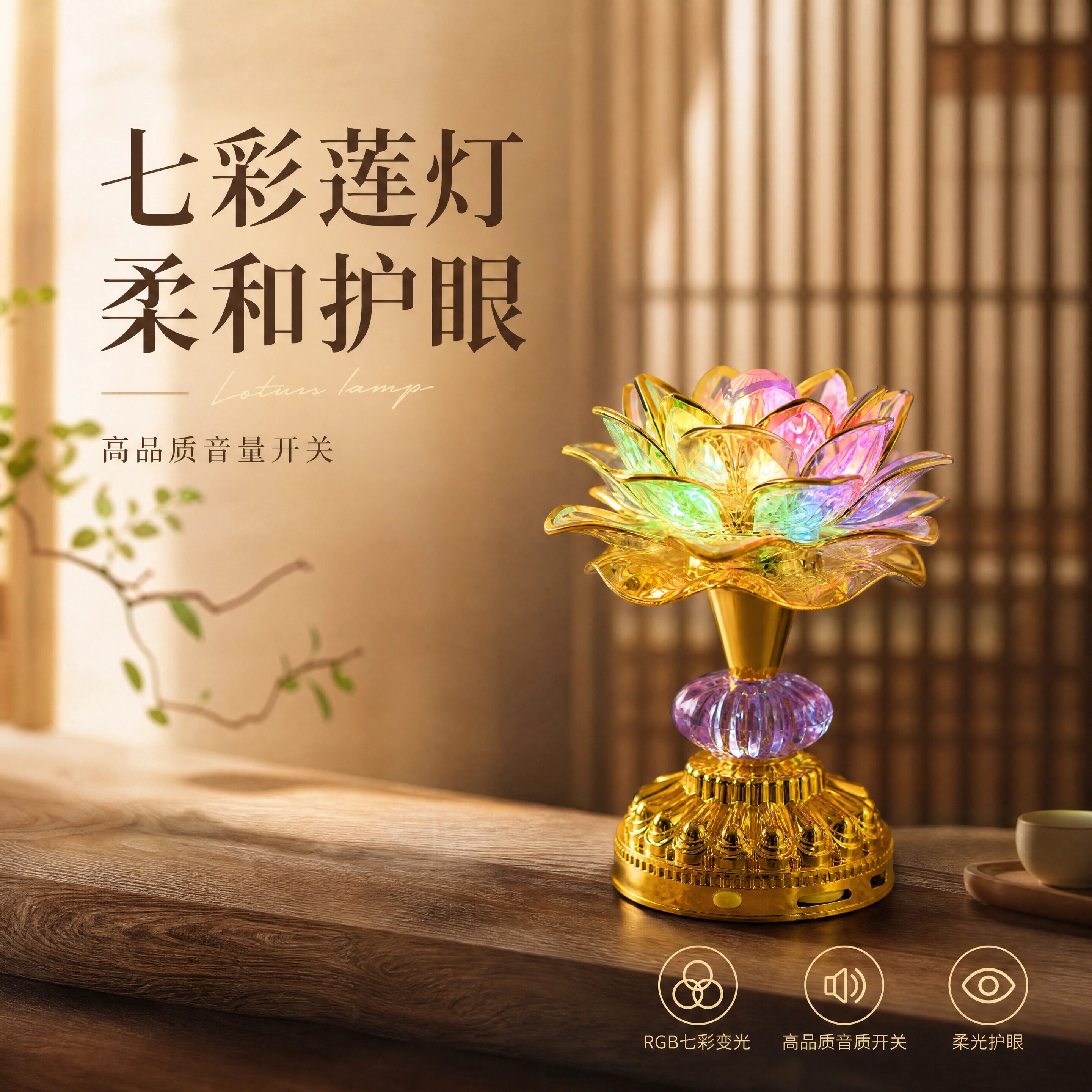家用高清音质播放器音乐机音箱扩音器 七彩LED插电发光莲花灯音响