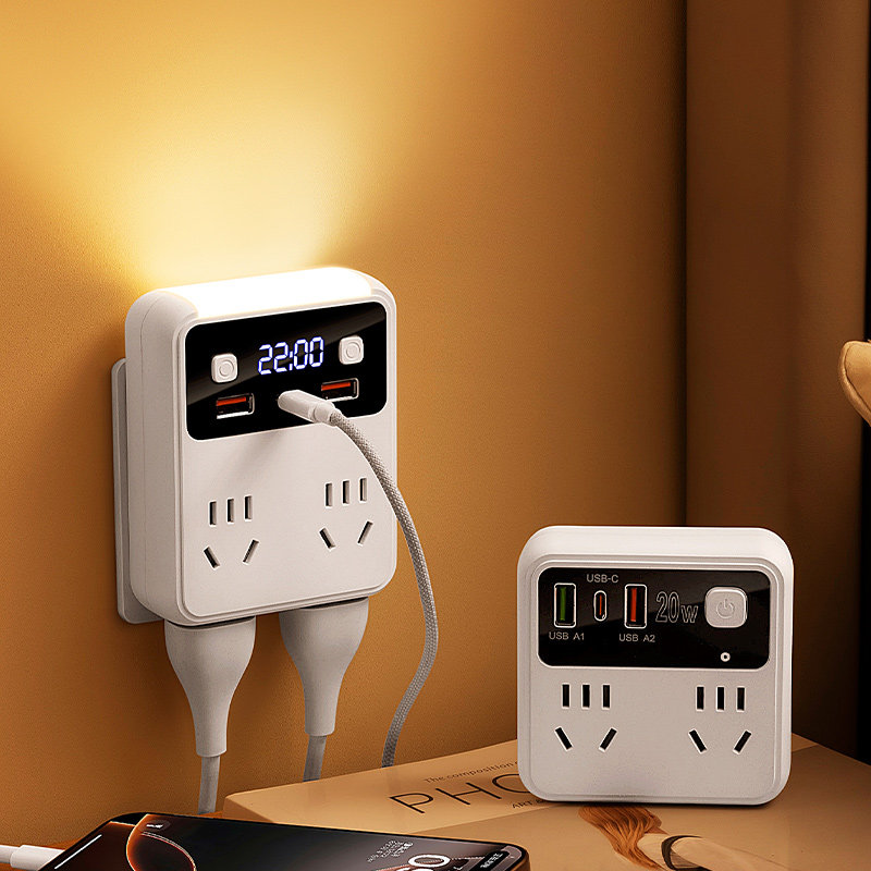多功能家用卧室床头夜灯插座带USB充电排插一转多转换插头插板