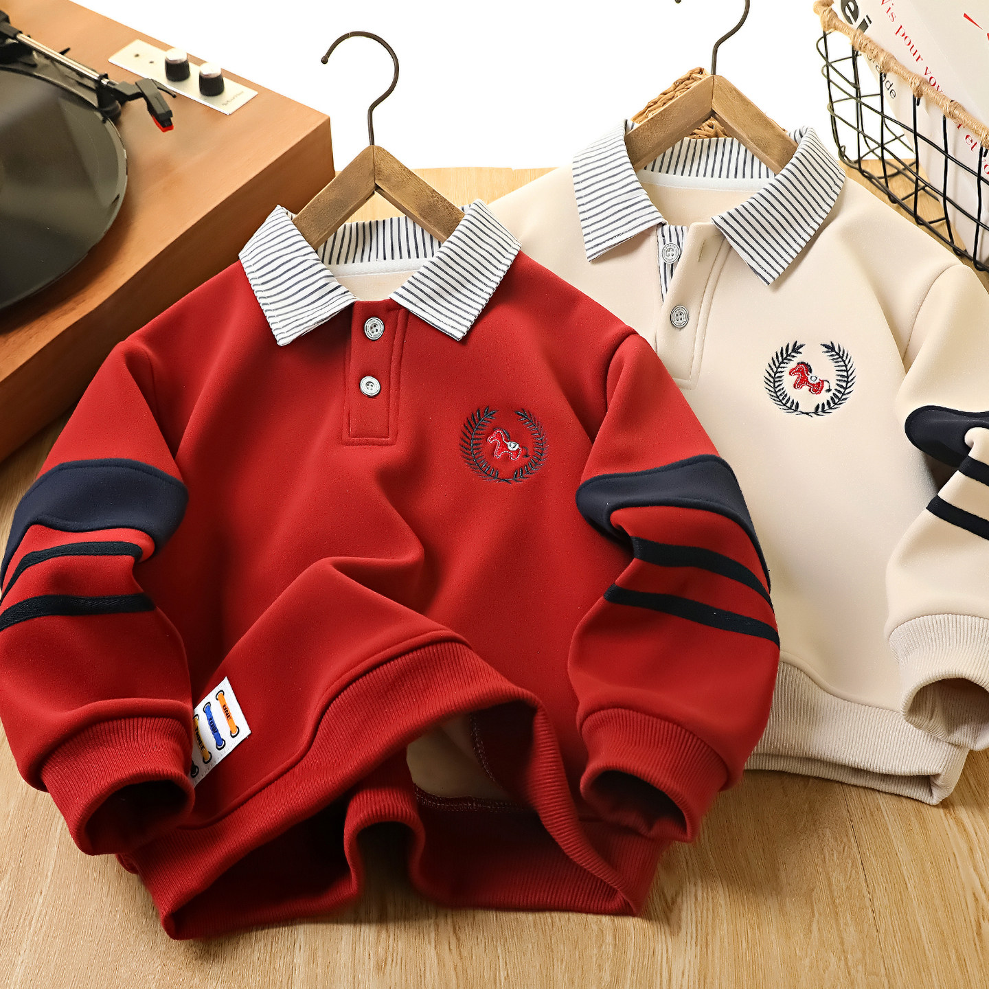 过年加绒红色卫衣男童拜年服2026新款本领年马年洋气条纹打底衫潮,童装/婴儿装/亲子装,卫衣/绒衫,淘宝优惠券,粉丝福利购,淘宝优惠卷