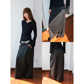 长裤 FUNKYFUN 斜片剪裁廓形宽松黑灰色A型裙裤