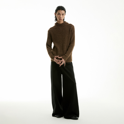 FUNKYFUN坑条纯色针织连帽毛衣