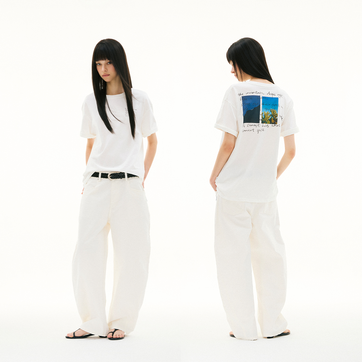 FUNKYFUN 2025SS 大版型数码印花植物标语宽松磨毛落肩短袖tee