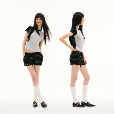 FUNKYFUN 2025SS 满印波点松紧腰三分热裤休闲短裤