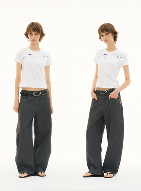 FUNKYFUN 2025SS 手绘卡通飞马星星印花弹力正肩版型圆领短袖tee