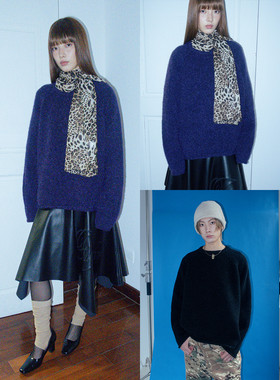 FUNKYFUN 轻柔肤感保暖卷卷乱毛线插肩袖圆领秋冬针织毛衣