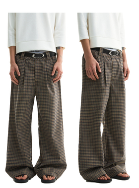 FUNKYFUN 2025SS 卡其格纹休闲直筒复合西裤长裤