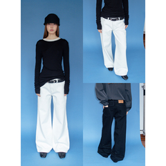 FUNKYFUN 纯色百搭加厚中腰直筒宽松斜纹铆钉牛仔裤休闲裤