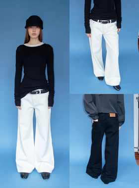 FUNKYFUN 纯色百搭加厚中腰直筒宽松斜纹铆钉牛仔裤休闲裤