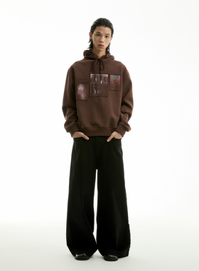 FUNKYFUN 2024AW 模糊杂志印花贴布连帽套头卫衣