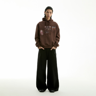 FUNKYFUN 模糊杂志印花贴布连帽套头卫衣 2024AW