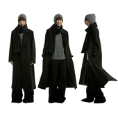 西装 黑色纯色连围脖设计长款 大衣外套 2024AW FUNKYFUN