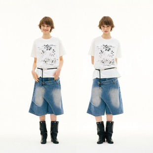 型落肩圆领短袖 做旧斑驳花卉标语印花宽松大版 2025SS FUNKYFUN