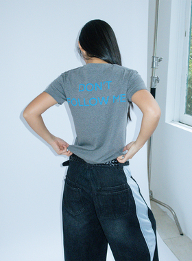 FUNKYFUN 原创撞色DONT FOLLOW ME标语短袖趣味印花正肩t恤 S01