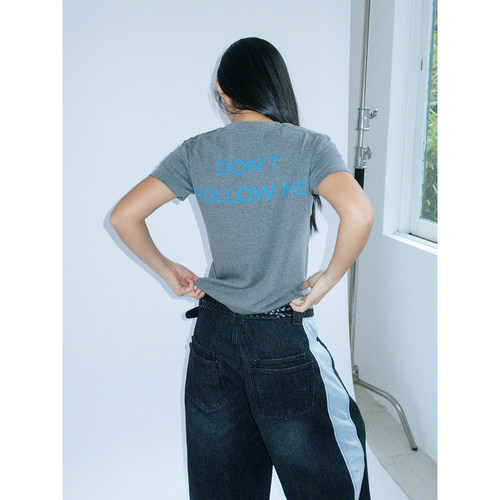 FUNKYFUN 原创撞色DONT FOLLOW ME标语短袖趣味印花正肩t恤 S01