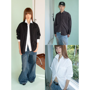 休闲衬衫 三色基础质感宽松长袖 外套 同色刺绣 FUNKYFUN