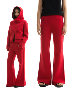 FUNKYFUN 2025SS 黑色红色纯色中低腰微喇叭空气层卫裤休闲裤