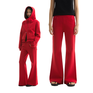 休闲裤 黑色红色纯色中低腰微喇叭空气层卫裤 2025SS FUNKYFUN