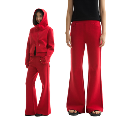 FUNKYFUN 2025SS 黑色红色纯色中低腰微喇叭空气层卫裤休闲裤