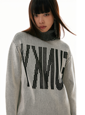 FUNKYFUN 2023AW 黑白混色坑条镜像FUNKY提花高领针织毛衣
