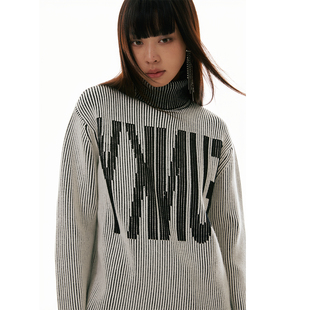FUNKYFUN 黑白混色坑条镜像FUNKY提花高领针织毛衣 2023AW
