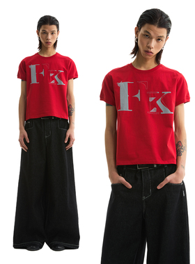 FUNKYFUN 2025SS FK字母刺绣印花宽松正肩短袖T恤