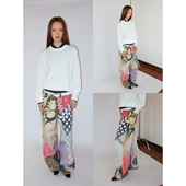 FUNKYFUN 做旧拼贴百家布定位印花直筒宽松斜纹休闲裤