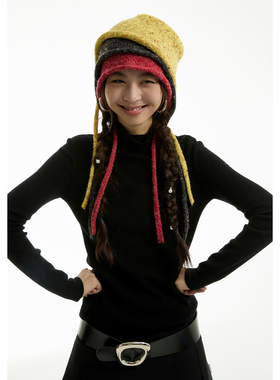 FUNKYFUN 2024AW 幻彩纱线三色飘带卷边针织毛线帽