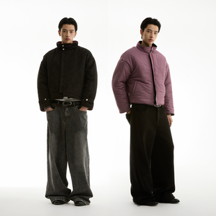 红格纹两面穿面包棉服外套 麂皮黑 FUNKYFUN 2024AW