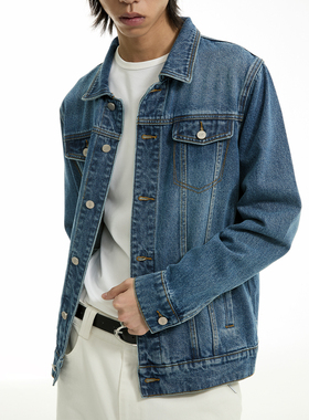 FUNKYFUN 2024AW 蓝色洗水马骝做旧翻领宽松牛仔夹克外套
