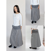 FUNKYFUN 2025AW 花灰拼接褶皱垂荡裙摆黑白格纹收摆中裙花苞裙