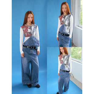 正肩圆领长袖 前片印花弹力修身 tee 动物排版 FUNKYFUN