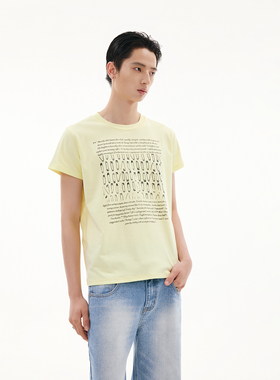 FUNKYFUN 2025SS 斑驳别针标语做旧感印花正肩短袖T恤