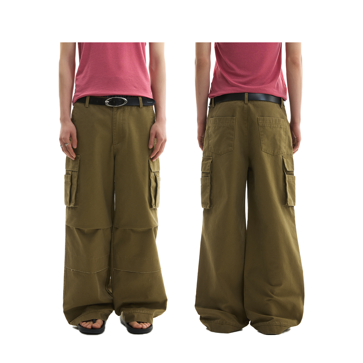 FUNKYFUN 2025SS 洗水做旧卡其色口袋直筒宽松工装休闲裤