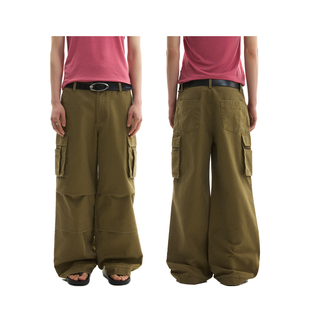 休闲裤 洗水做旧卡其色口袋直筒宽松工装 2025SS FUNKYFUN