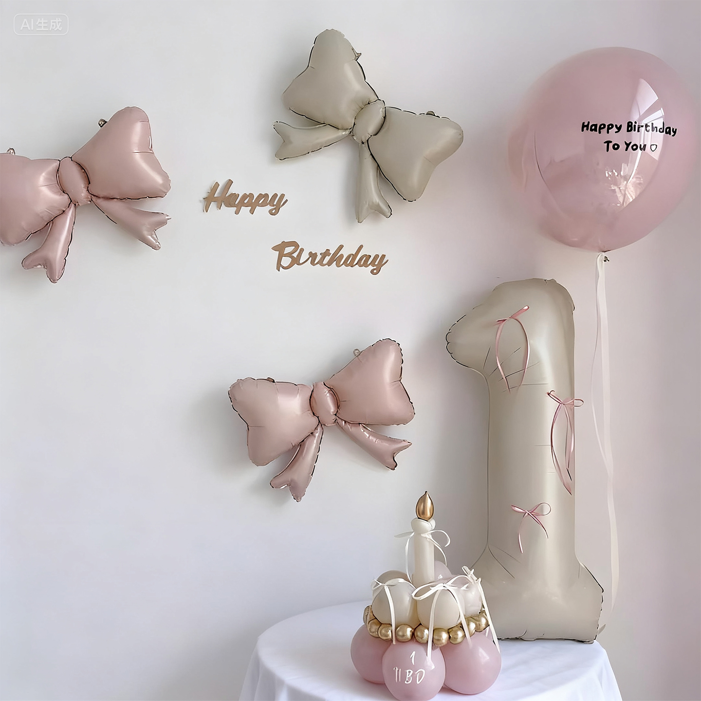 暮光粉色系芭蕾风ins装饰儿童1周岁生日布置数字气球场景氛围拍照