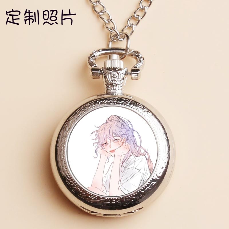 动漫女学生挂表女生怀表翻盖毛衣链项链情侣闺蜜生日礼物创意照片