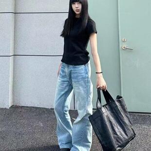 纯棉正肩短袖T恤女休闲夏季百搭修身显瘦上衣女简约纯色弹力打底